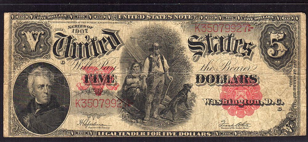 Fr.91, 1907 $5 Legal Tender Note, K35079927, Fine+